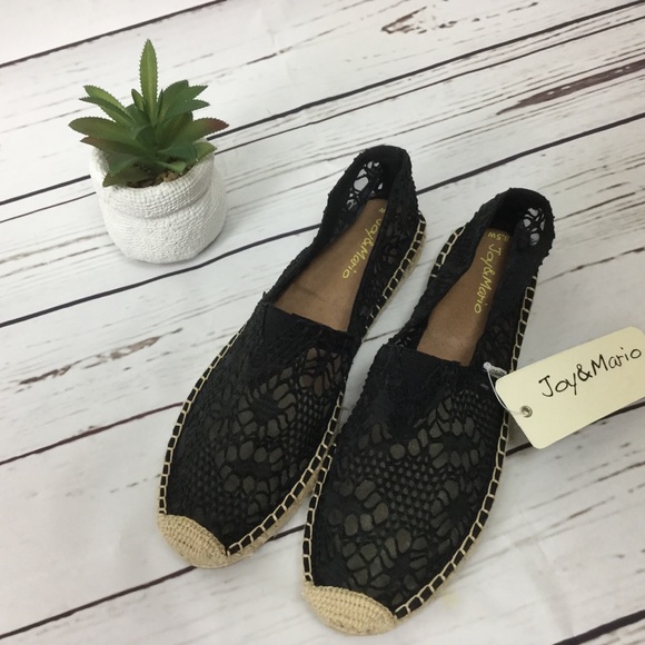 NWB Joy&Mario Black Lace Espadrilles, Size 8.5 - Picture 2 of 6